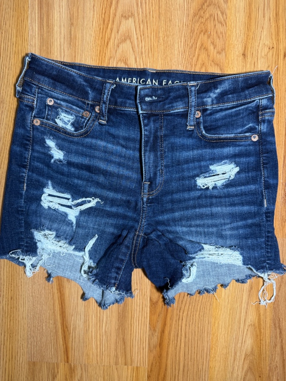 American Eagle Outfitters Dark Indigo Distressed Denim Shorts